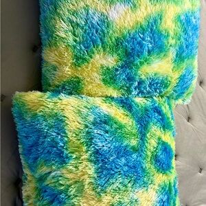 Blue and Green Plush Throw Pillows